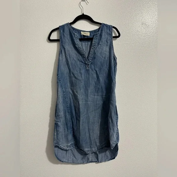 Cloth and stone women mini medium wash denim tunic dress v neck size medium blue - Picture 1 of 3